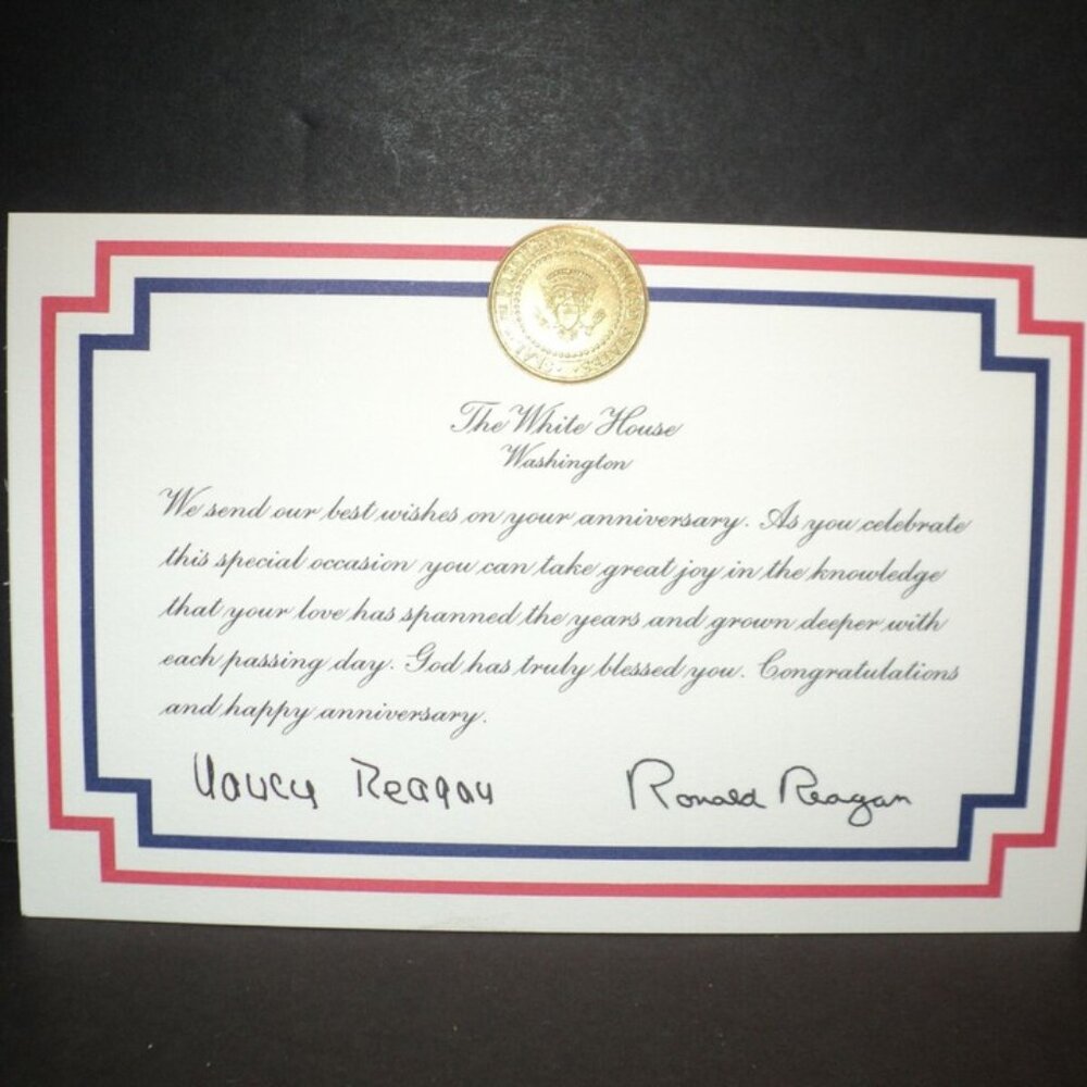 President Ronald Reagan and Nancy Reagan Anniversary Congratulations Card